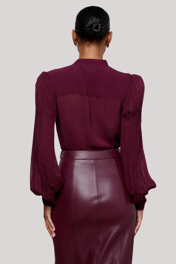 Noor Mandarin Pleated Blouse - Dark Port