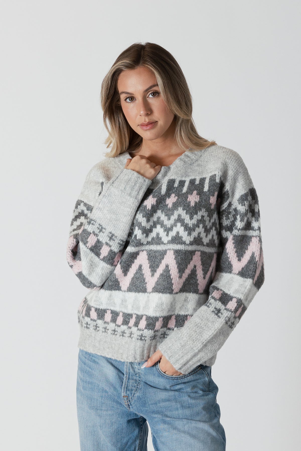 Landen Pullover - Grey/Pink