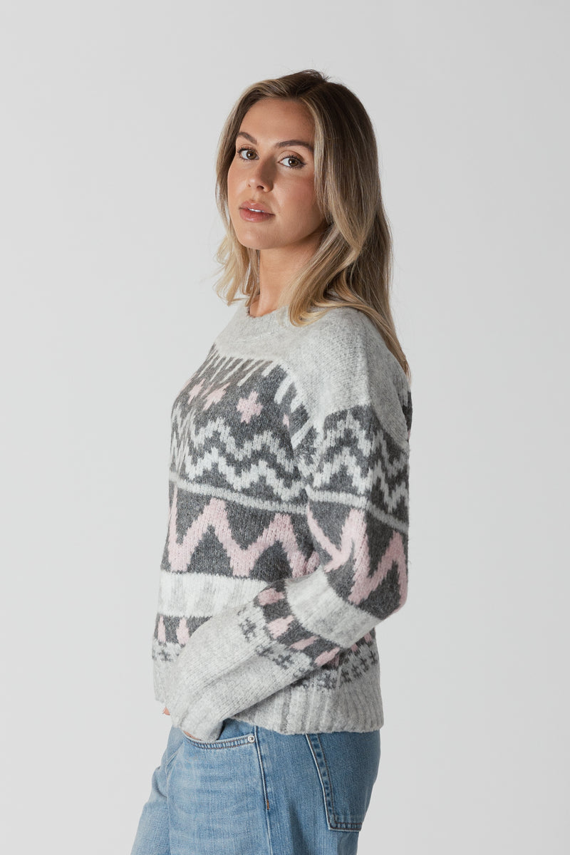 Landen Pullover - Grey/Pink