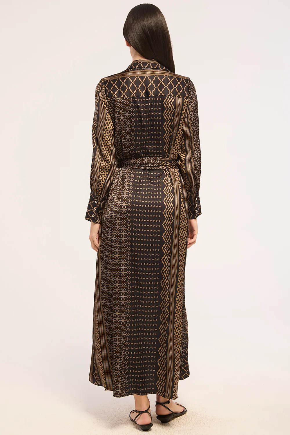 Herminia Dress - Noir Geometry Satin