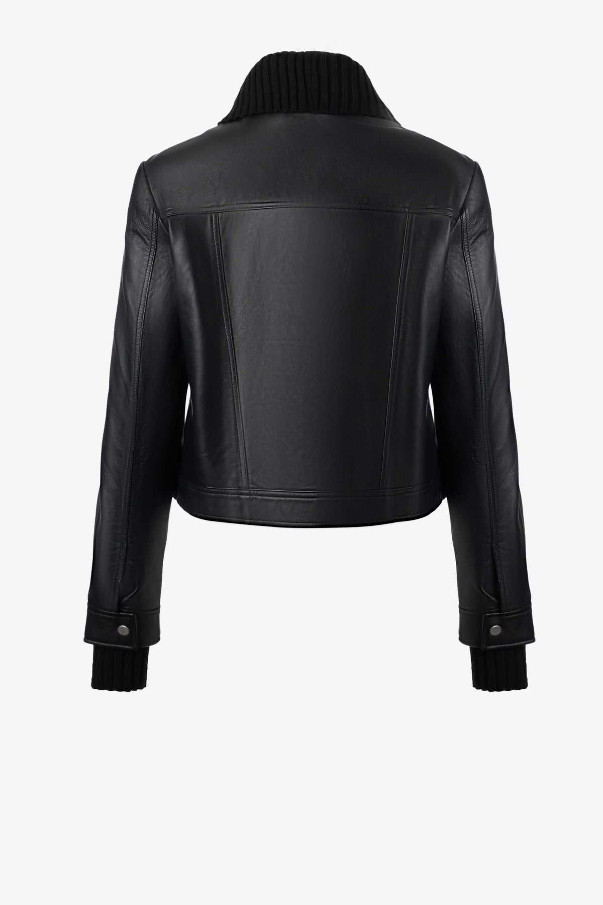 Leather Jacket With Removable Collar And Cuffs - Black