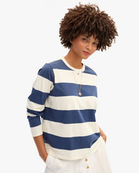 Long Sleeve Tee - Rugby Stripe - Cream/Navy