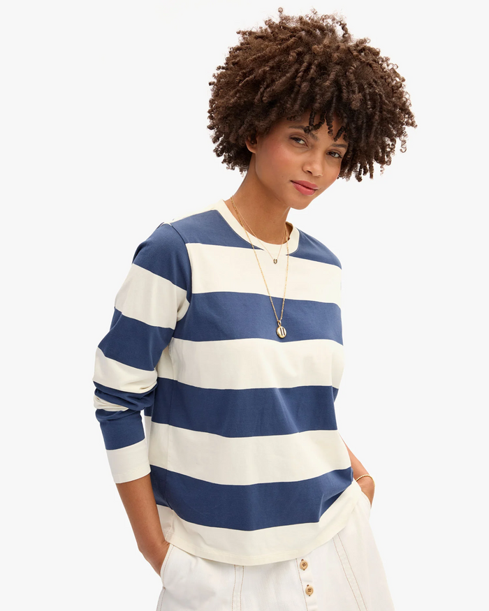 Long Sleeve Tee - Rugby Stripe - Cream/Navy