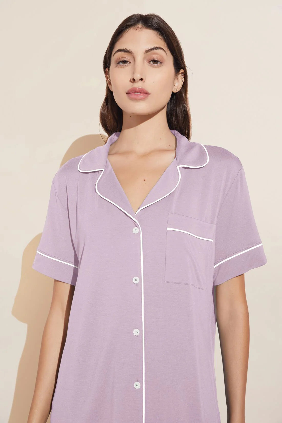 Eberjey Gisele TENCEL Modal Short Sleeve Pant PJ Set Lavender Ivory S