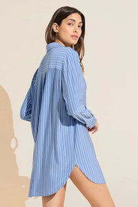 Gisele - Printed BF Sleepshirt - Nordic Stripes Vista Blue