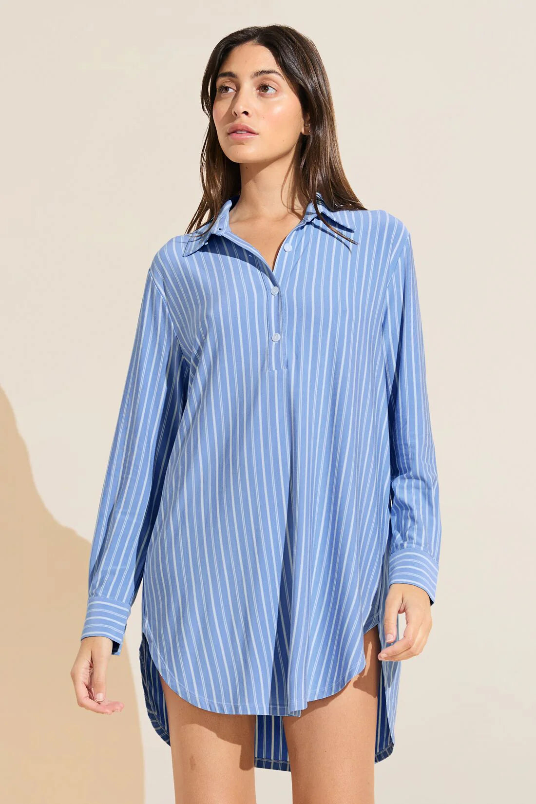 Gisele - Printed BF Sleepshirt - Nordic Stripes Vista Blue