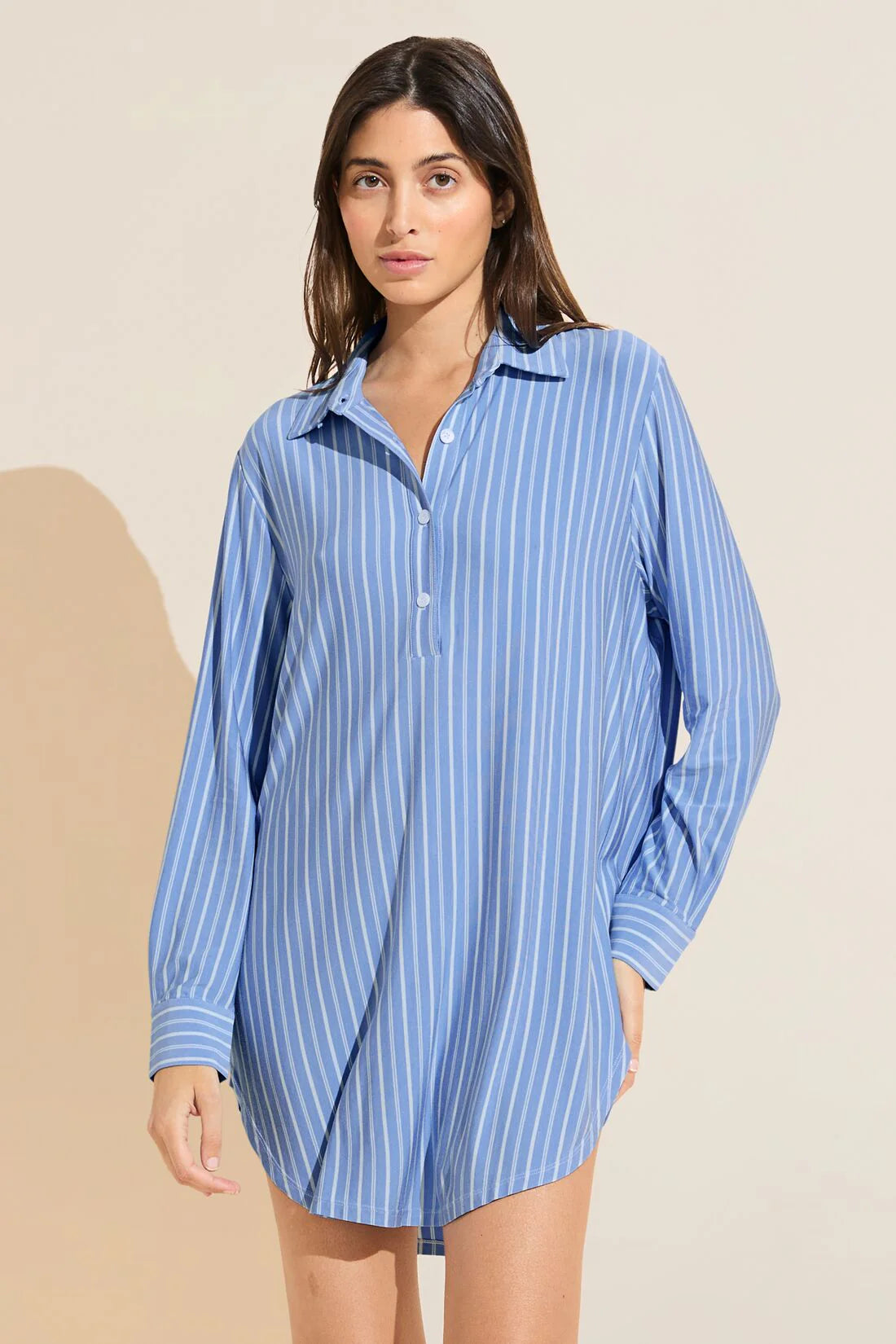 Gisele - Printed BF Sleepshirt - Nordic Stripes Vista Blue