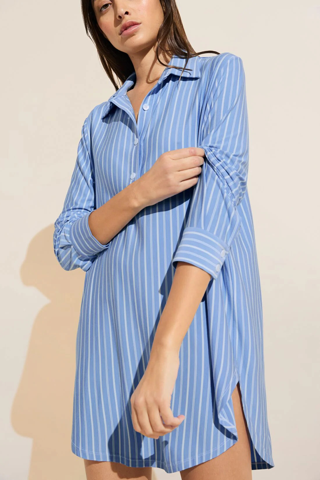 Gisele - Printed BF Sleepshirt - Nordic Stripes Vista Blue