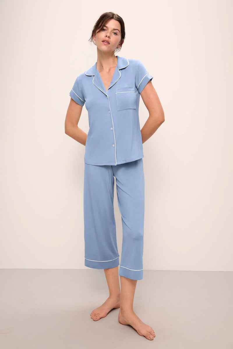 Gisele - The Tencel Modal Short Sleeve Crop PJ Set - Wedgewood Blue/Ivory