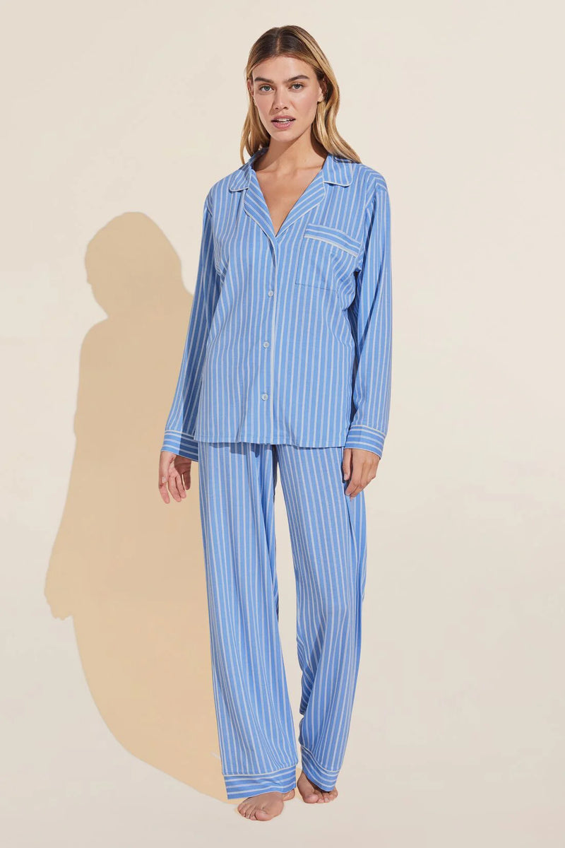 Gisele - The Tencel Modal Long PJ Set - Nordic Stripes Vista Blue/Ivory