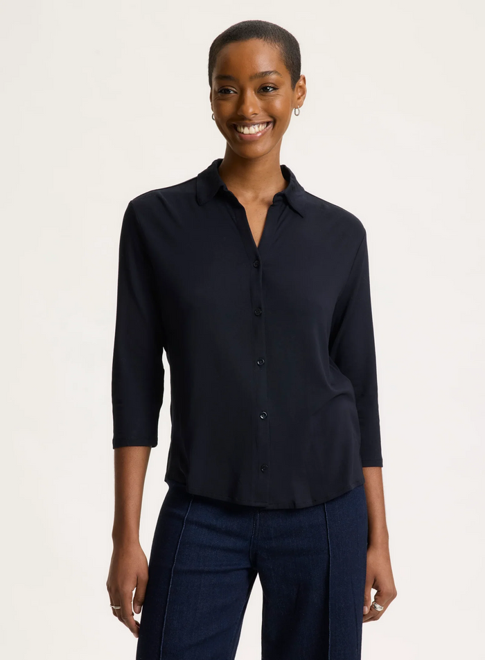 Soft Touch 3/4 Sleeve Semi Relaxed Shirt - Marine
