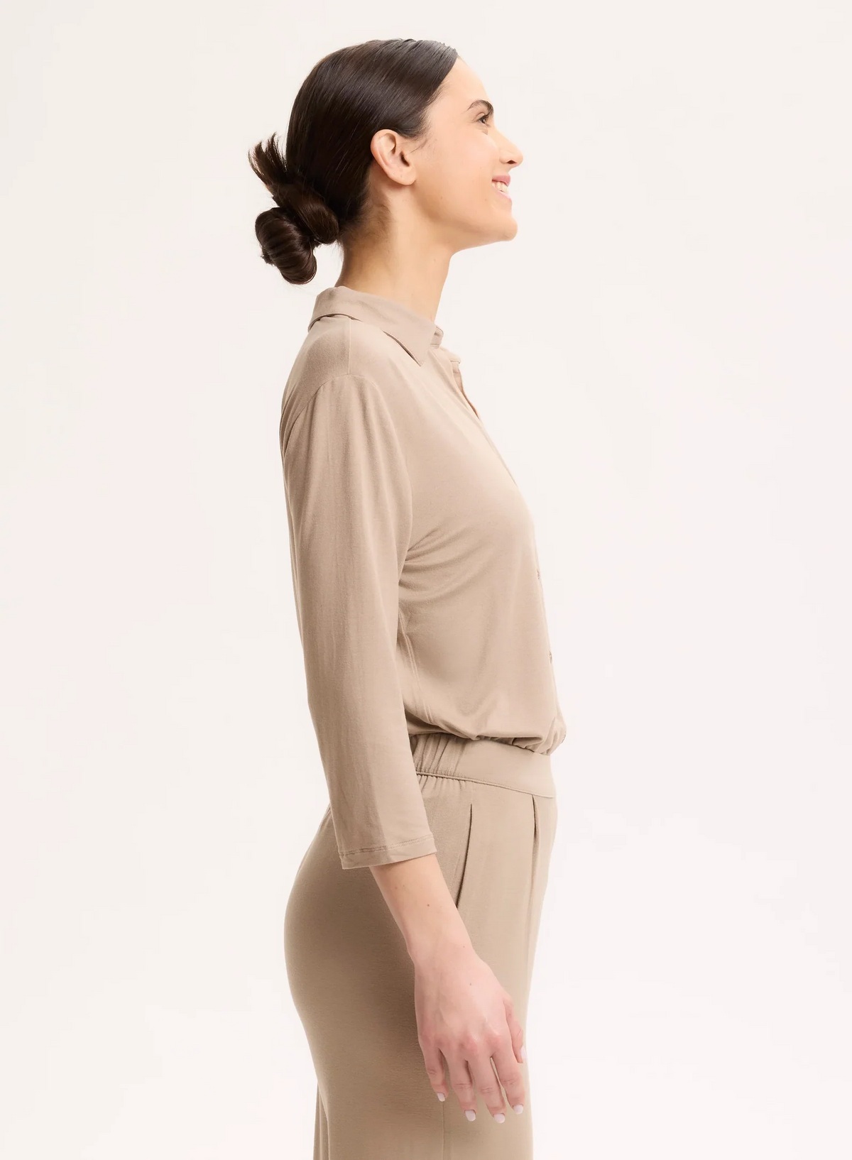 Soft Touch 3/4 Sleeve Semi Relaxed Shirt - Desert