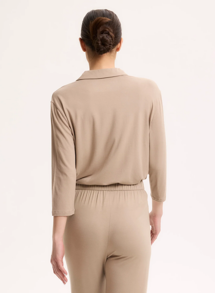 Soft Touch 3/4 Sleeve Semi Relaxed Shirt - Desert