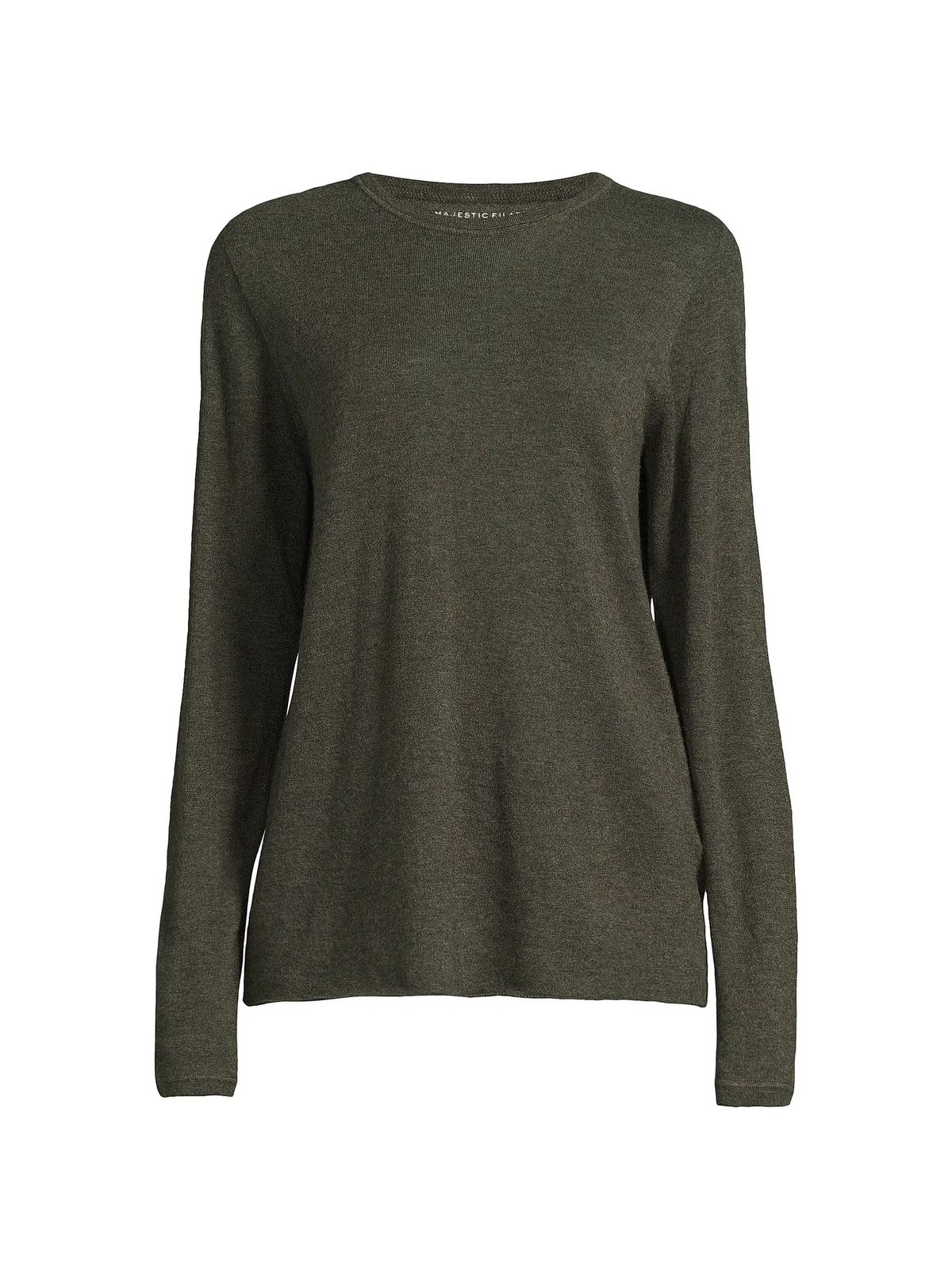 Machine Washable 100% Cashmere LS Crewneck - Kaki Chine