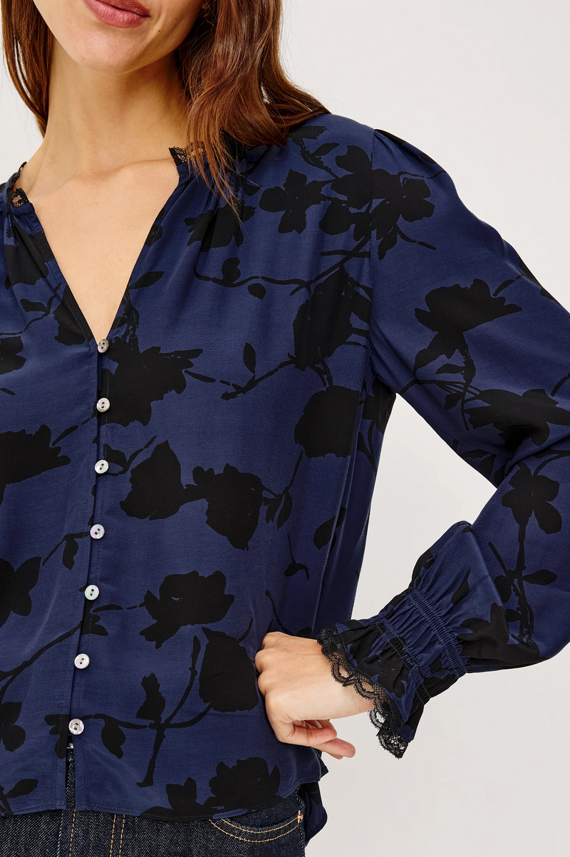 Magda Shirt - Navy Tossed Roses