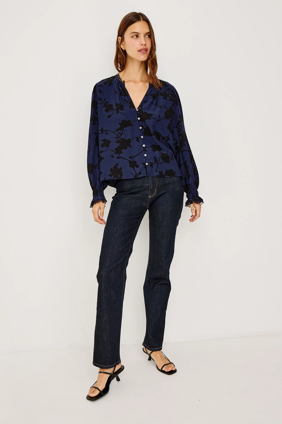 Magda Shirt - Navy Tossed Roses