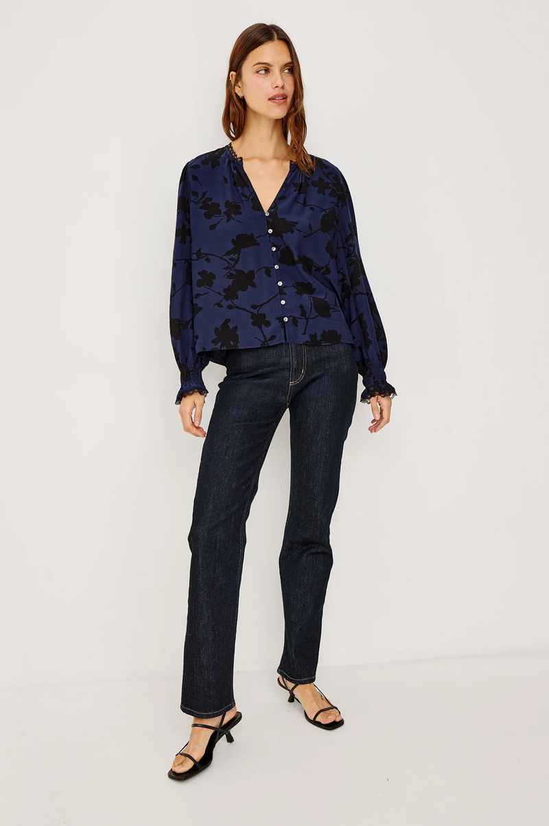 Magda Shirt - Navy Tossed Roses