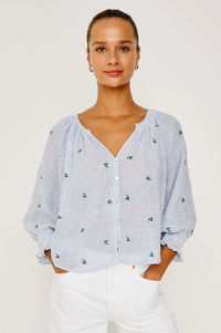 Mariah Top - Bluebell Embroidered Stripe