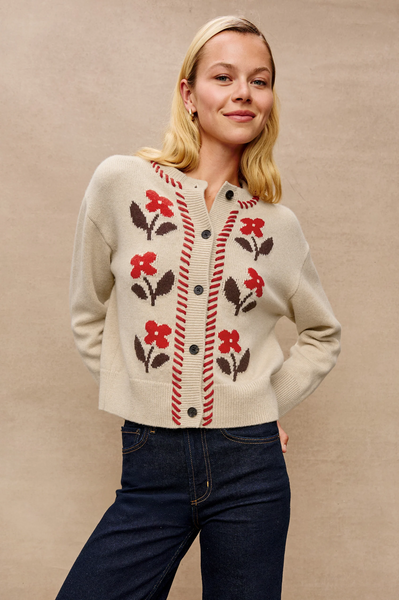 カーディガン ITALY vintage floral pattern cardigan Maggie Lawrence Womens Sz 22/24 Button Up Knit Cardigan Sweater