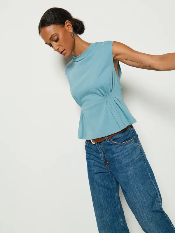 Meg Pleated Top - Smokey Blue