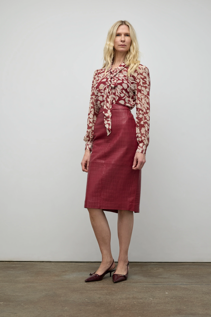 Printed Mesh Button Down Shirt - Cherry/Bone