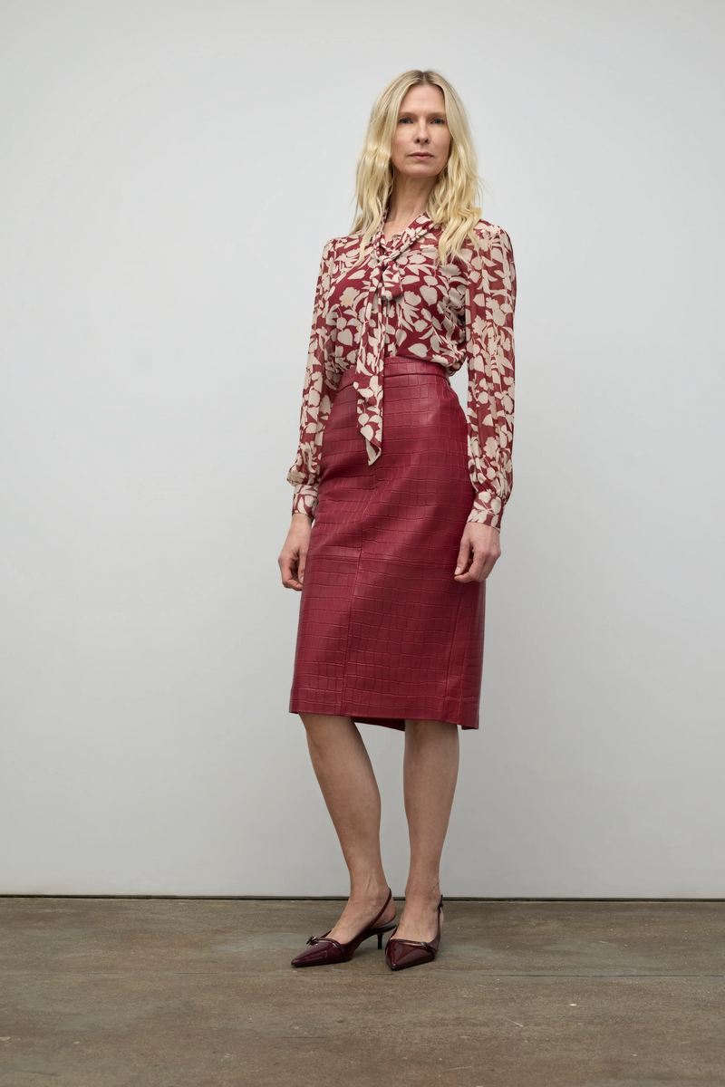 Printed Mesh Button Down Shirt - Cherry/Bone