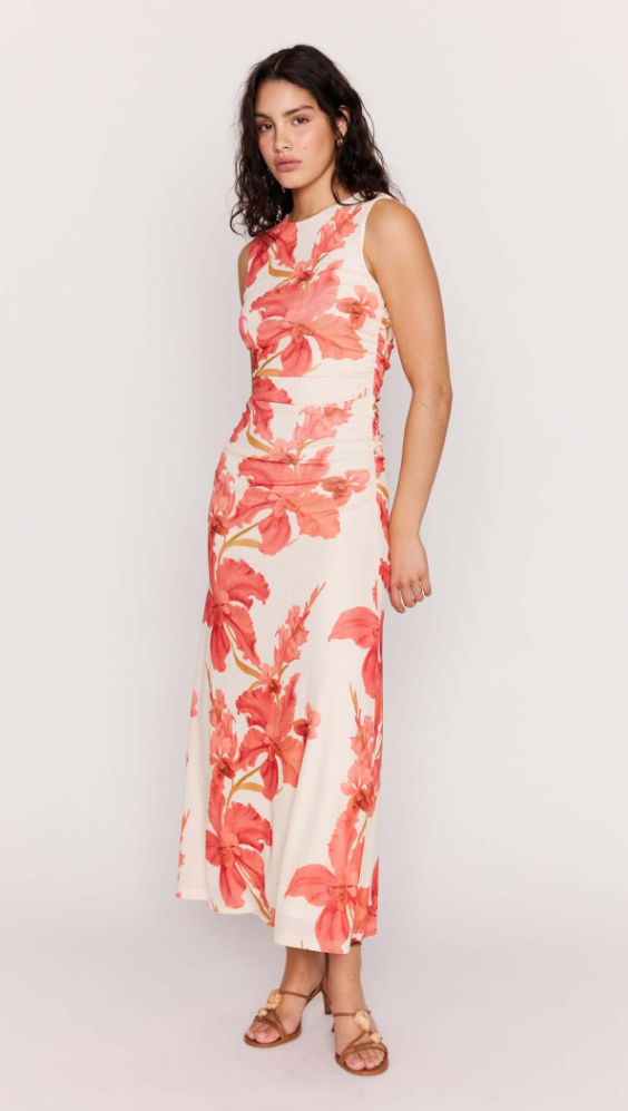 Isla Mesh Midi Dress - Peach