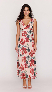 Arabella Bias Midi Dress - Red Floral