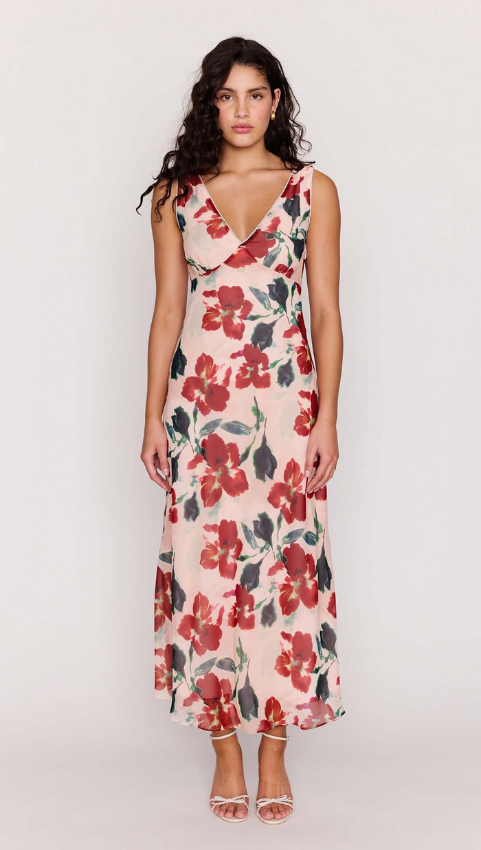 Arabella Bias Midi Dress - Red Floral