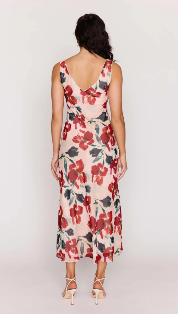 Arabella Bias Midi Dress - Red Floral