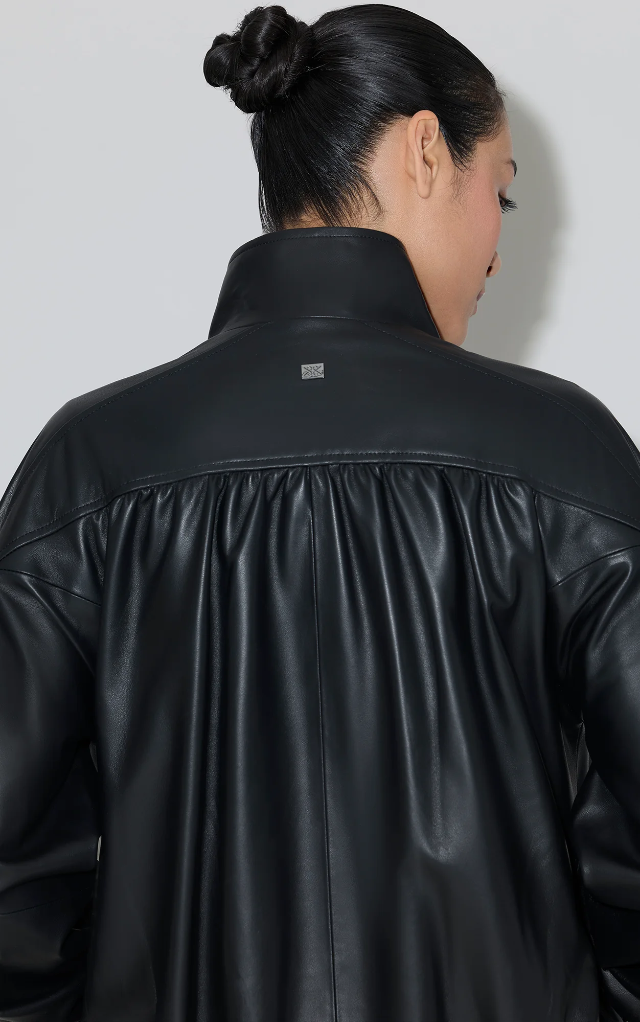 Miu Oversized Leather Bomber Jacket - Black
