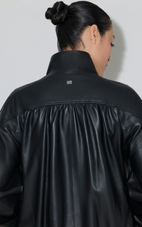 Miu Oversized Leather Bomber Jacket - Black
