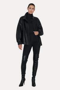 Miu Oversized Leather Bomber Jacket - Black