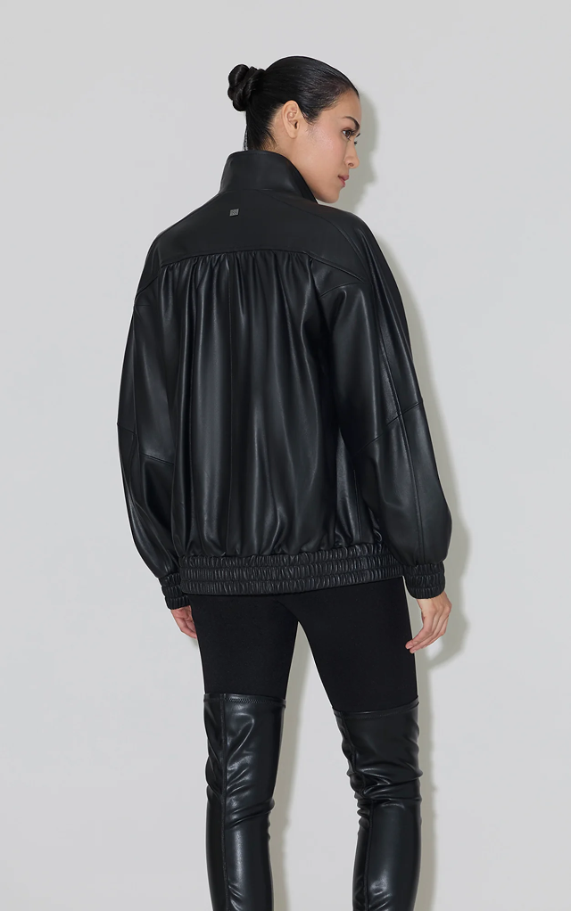 Miu Oversized Leather Bomber Jacket - Black