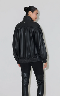 Miu Oversized Leather Bomber Jacket - Black
