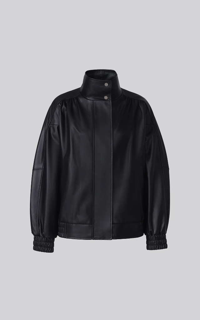 Miu Oversized Leather Bomber Jacket - Black