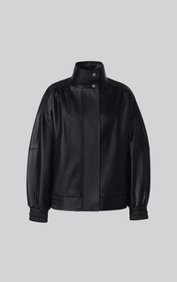 Miu Oversized Leather Bomber Jacket - Black