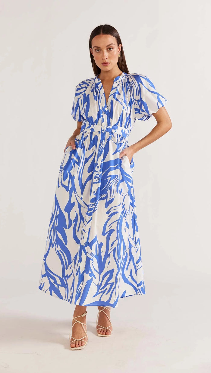 Mariella Midi Dress - White/Blue