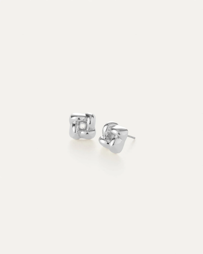 Mini Woven Square Earrings - Silver