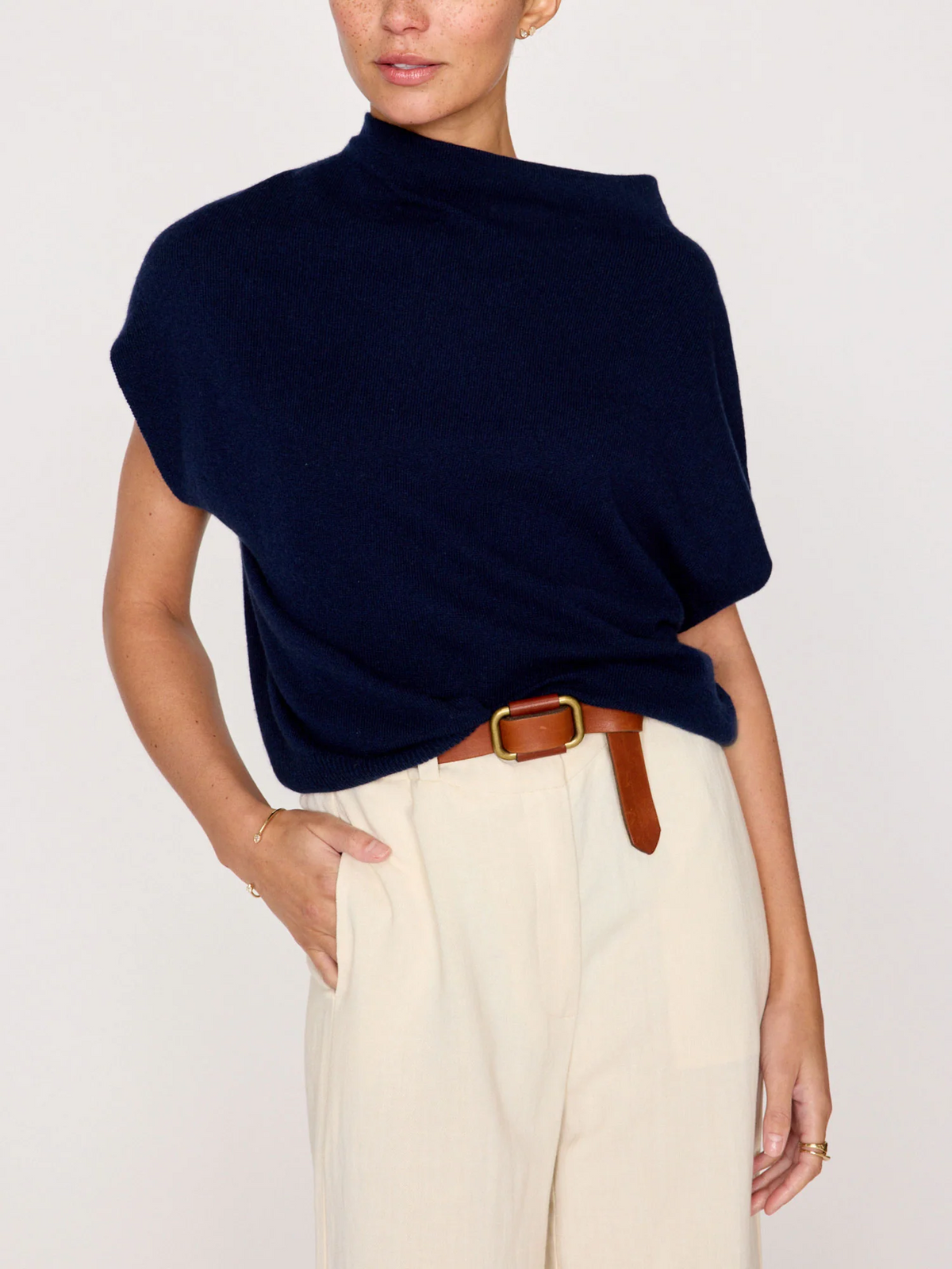 Morten Funnel Neck Top - Navy