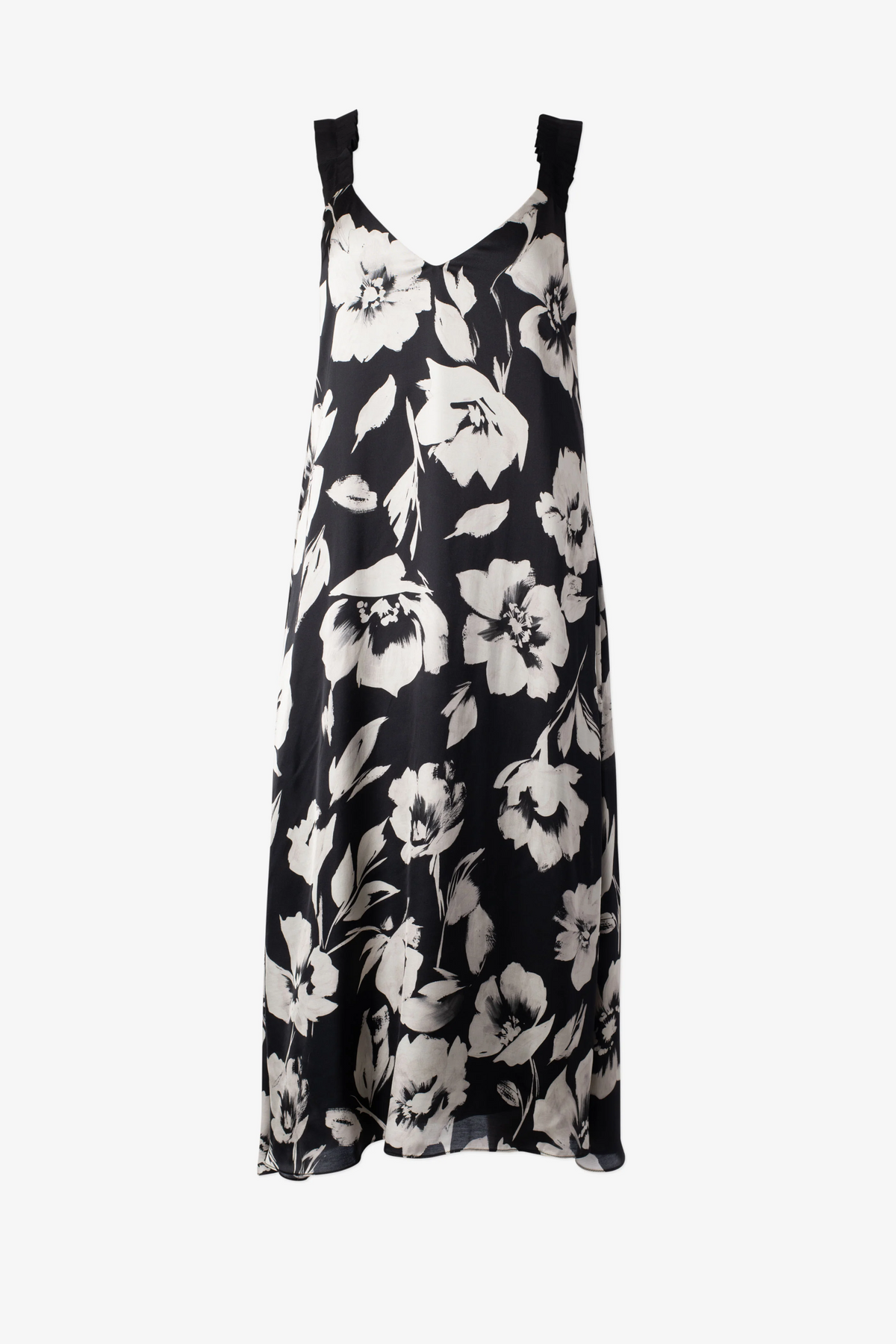 Dress With Grosgrain Shoulder Straps - Satin Ivory Floral