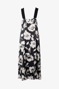 Dress With Grosgrain Shoulder Straps - Satin Ivory Floral