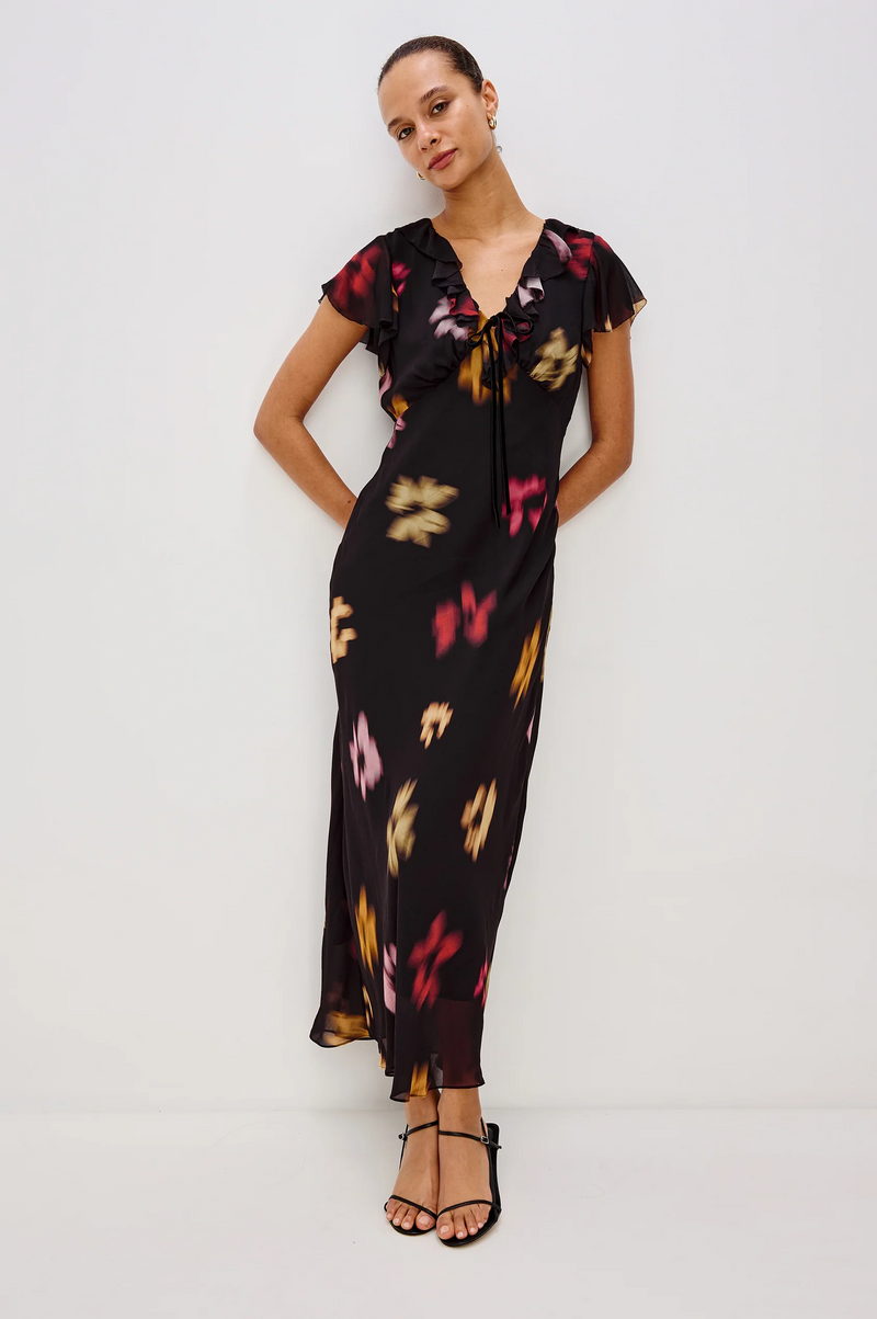 Neela Dress - Onyx Blurred Floral