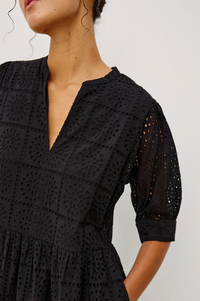 Nella Dress - Black Grid Embroidery