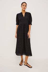 Nella Dress - Black Grid Embroidery