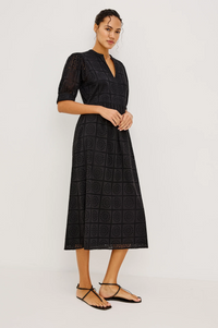 Nella Dress - Black Grid Embroidery