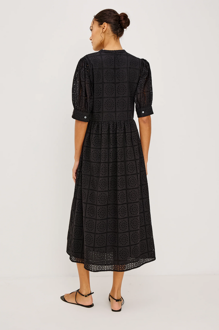 Nella Dress - Black Grid Embroidery