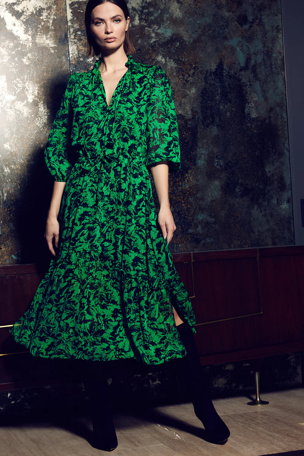 Olivia Dress - Emerald Abstract