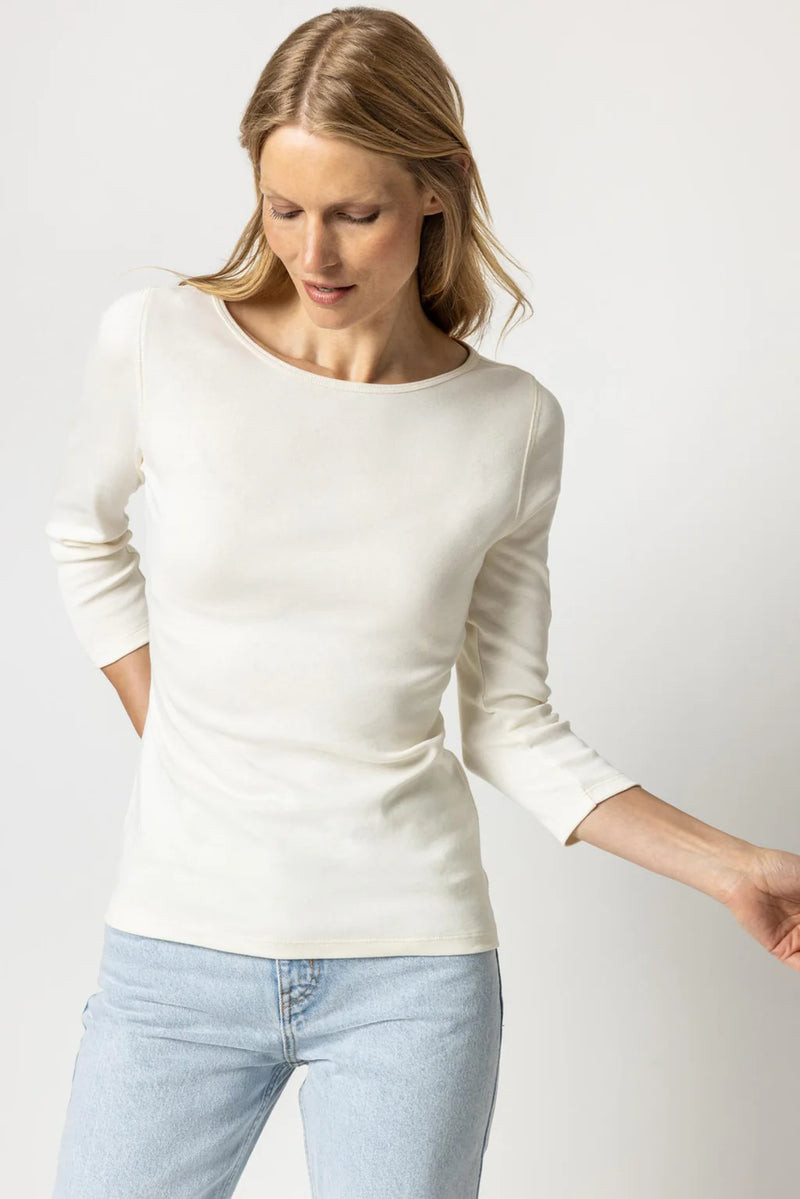 3/4 Sleeve Boatneck - White