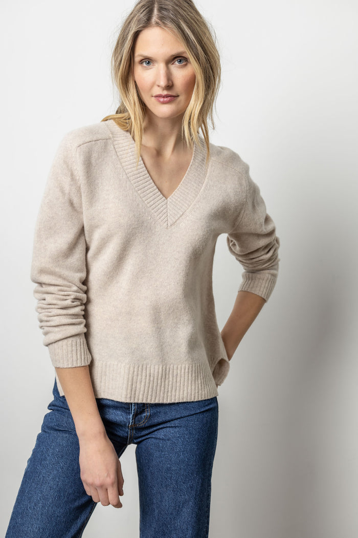 Felted Easy V Neck Sweater - Birch